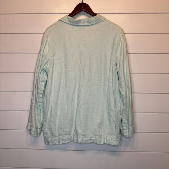 J Jill Linen Top Medium LINED Heavyweight 1/4 Button Long Sleeve Henley Blue - Picture 7 of 11